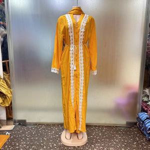 Nuovo Abito Femminile 2024 alla Moda, Stile Etnico Mediorientale, Tinta Unita con Cerniera, Ricamo, Scollo a V, Ampio, Africano, Musulmano, Manica Lunga - Product Image 6