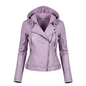 Conjunto Deportivo de Mujer con Capucha de Cuero Morado, Sudadera Holgada de Lujo, Pantalones Jogger Ajustados - Product Image 1