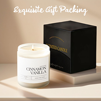 Bougie en cire de soja à la cannelle et à la vanille, marque privée OEM, 9 oz, 15 % d'huiles essentielles végétales, sans paraffine, boîte cadeau noire, logo personnalisé, en gros