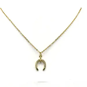 精品珠宝项链月形ZC镶嵌铜吊坠不锈钢金项链