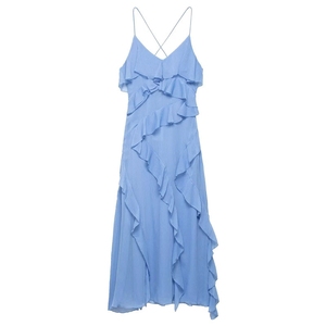 Nouvelle Robe Midi Élégante pour Femme, Décontractée, Sans Manches, à Bretelles, avec Volants Décoratifs Superposés pour <span class=keywords><strong>le</strong></span> <span class=keywords><strong>Printemps</strong></span> - Product Image 5