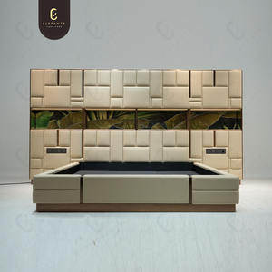 Cao cấp sang trọng phòng ngủ thiết kế hiện đại đôi <span class=keywords><strong>Sofa</strong></span> giường bọc sợi nhỏ da Vua kích thước giường với đầu giường - Product Image 2