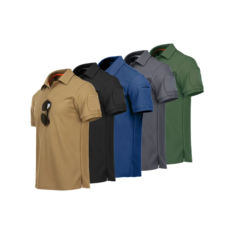 Camiseta masculina de manga curta, cor <span class=keywords><strong>marinha</strong></span>, tática, para corrida, fitness, escritório, esportes, golf polo