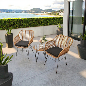 Set di Tavolo e Sedie <span class=keywords><strong>in</strong></span> <span class=keywords><strong>Vimini</strong></span> a Tre Pezzi dal Design Moderno Personalizzato, <span class=keywords><strong>Mobili</strong></span> <span class=keywords><strong>in</strong></span> Metallo per Esterni, Ideali per Patio e Balcone - Product Image 6
