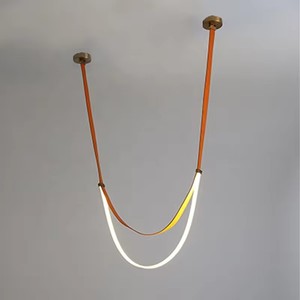 Modern Sanatsal Deri Kemer Tavan Lambası Demir Çerçeveli 6000K Gün Işığı <span class=keywords><strong>LED</strong></span> Avize Yemek Odası İçin 3 Yıl Garantili - Product Image 6