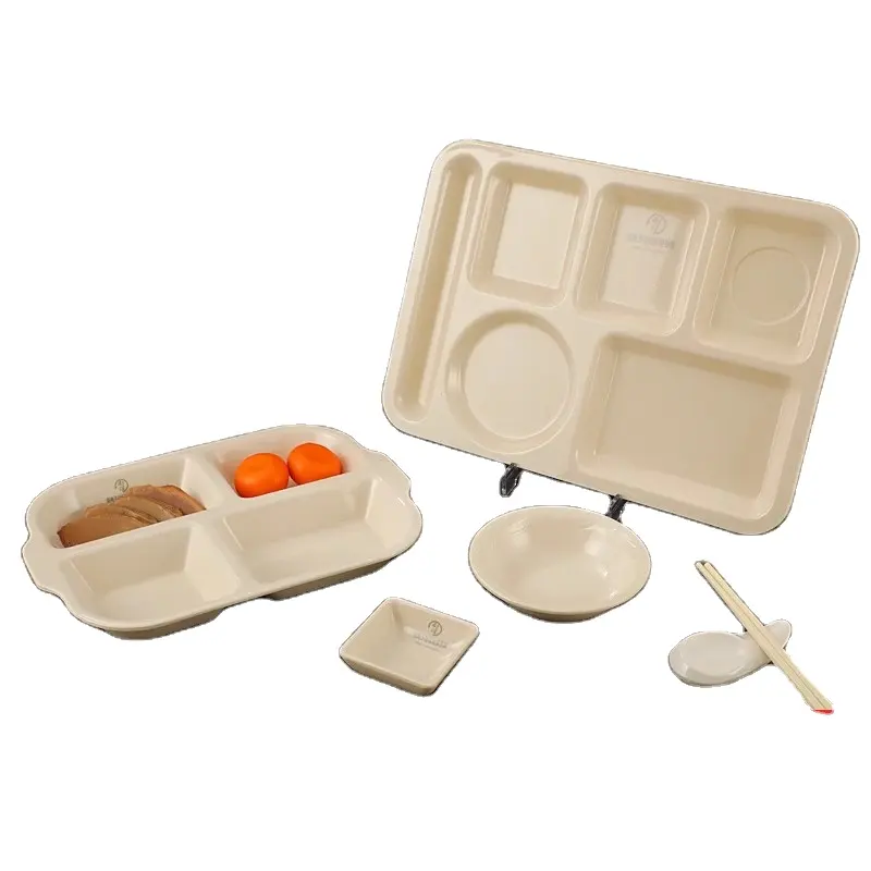 High temperature custom anti porcelain melamine plate Dinnerware 6 compartment Section Melamine serving Tray