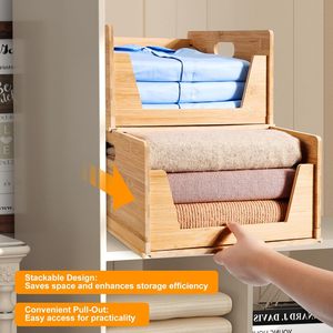 Contenedor Apilable de Bambú para Ropa y Accesorios de Armario con Ranuras Extraíbles, Organizador de Ropa para Armario - Product Image 5