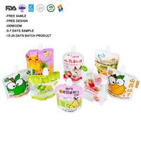 Op maat gedrukte voedselveilige Doypack zakken met tuit (100ml, 200ml, 250ml, 350ml) voor sap, yoghurt, fruitdrankjes.
