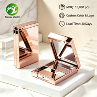 Étui de luxe portable rectangulaire doré électroplaqué pour cosmétiques, vide, à double compartiment, pour fard à joues, poudre, fard à paupières, illuminateur, avec couvercle de séparation