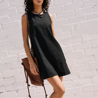 Usine de vêtements Oem couleur unie été sans manches dames robes personnalisées dos nu femmes coton lin mini robe