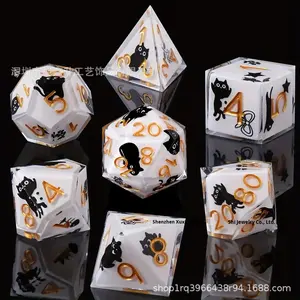 <span class=keywords><strong>Jeu</strong></span> de dés en résine à angle droit, 7 pièces, avec autocollants pour jeux de table Cthulhu RPG D&D (D20) - Jeux DND - Product Image 1