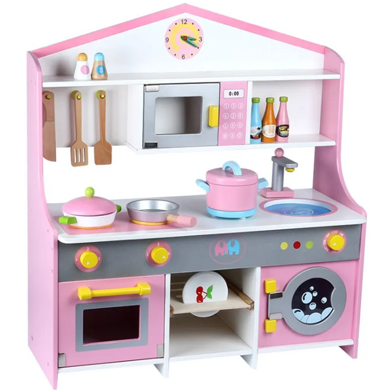 Giocattolo per bambini gioco di ruolo grande set da cucina rosa giocattolo i bambini fingono di giocare in una cucina giocattolo in legno