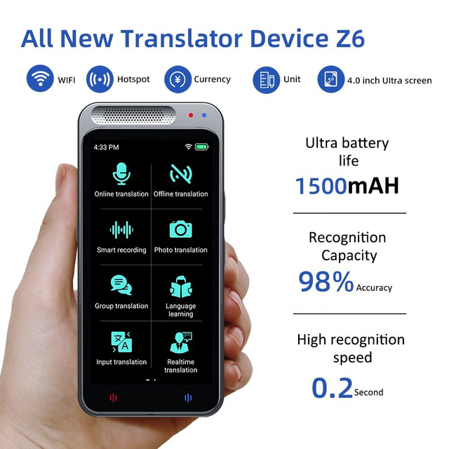 AI Smart Voice Translator 138 Languages Real Time Offline Translation 4.0 Inch Touch Screen Portable Travel Device
