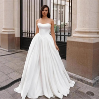 Robe de mariée en satin LY-WD0166 pour femme, corset orné de perles, décolleté cœur, épaules dénudées, grande taille, sans manches, pour la mariée