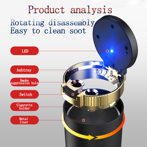Cendrier de voiture en gros, vente chaude, facile à nettoyer, cendrier de voiture en acier inoxydable détachable avec couvercle, lumière LED bleue pour la plupart des porte-gobelets de voiture - Product Image 3