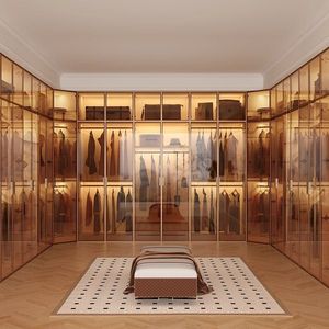 Dressing de luxe en U avec cadre en aluminium doré, porte vitrée, éclairage LED, <span class=keywords><strong>armoire</strong></span> autoportante murale complète pour chambre à coucher, mobilier de maison - Product Image 1