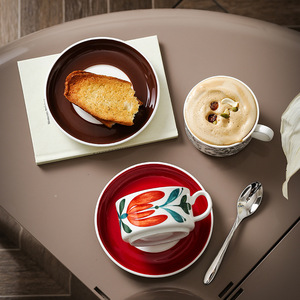 Tasse à café en céramique vintage de luxe léger du Moyen Âge, soucoupe, tasse à thé de l'après-midi au bureau, tasse à latte, tasse à thé <span class=keywords><strong>Althea</strong></span> Flower - Product Image 3