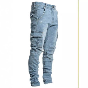 Jean en denim respirant pour homme 2026, coupe droite, couleur unie, toutes saisons, délavé, avec petites poches latérales sur les jambes - Product Image 5