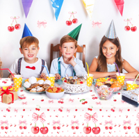 Huancai cerise fête nappe arcs roses nappe en plastique couverture de Table jetable pour enfants anniversaire Fruits fête fournitures
