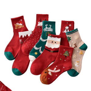 Chaussettes en coton pour femmes, motif Noël, vente en gros, dessin animé Père Noël, chaussettes <span class=keywords><strong>de</strong></span> fête, technique tricotée, logo intégré, automne - Product Image 1