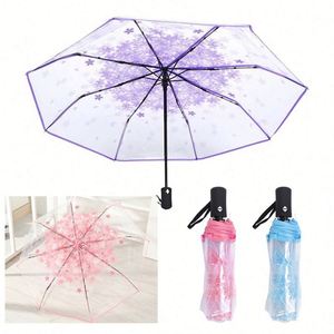 Parapluie de voyage pliant automatique en plastique transparent à motif floral, promotionnel et performant - Product Image 1
