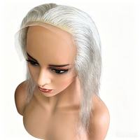 Listo para enviar: Cierre frontal de encaje suizo, extensiones de cabello humano virgen con línea de cabello invisible, color sal y pimienta para pacientes con alopecia.