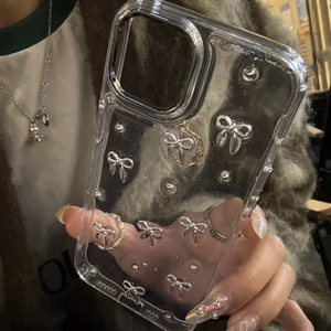 Transparent mignon paillettes arc Silicone Tpu <span class=keywords><strong>coque</strong></span> de téléphone pour <span class=keywords><strong>Iphone</strong></span> 16 15 Pro Max argent nœud papillon diamant <span class=keywords><strong>antichoc</strong></span> <span class=keywords><strong>coque</strong></span> souple - Product Image 3