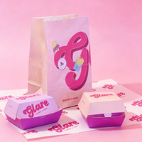 Sac en papier pliable personnalisé avec logo de marque, écologique, de qualité alimentaire, pour hamburgers, gâteaux, biscuits, pain, pâtisseries, beignets