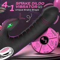Gode vibrant serpent réaliste 4 en 1 Jouets sexuels pour adultes Stimulation anale clitoridienne vaginale Vibrateur lapin pour femmes Plaisir sexuel