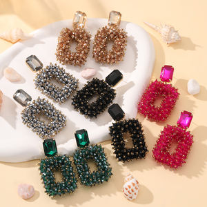 Groothandel Mode Vierkante Kristallen Oorbellen Dames Handgemaakt Exaggerated Lange Gefacet Beads Trendy Grote Koperlegering - Product Image 1