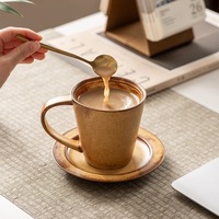 XUANHUI Tasse à café en céramique de style rustique rétro avec poignée, couleur unie, couvercle inclus, idéale pour les cadeaux d'affaires/souvenirs avec logo
