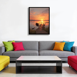 Arte Mural de <span class=keywords><strong>Paisaje</strong></span> con Luz LED, Pintura de <span class=keywords><strong>Atardecer</strong></span> en Lienzo, Cuadro con Luz LED para Decoración de Pared de Sala de Estar - Product Image 2