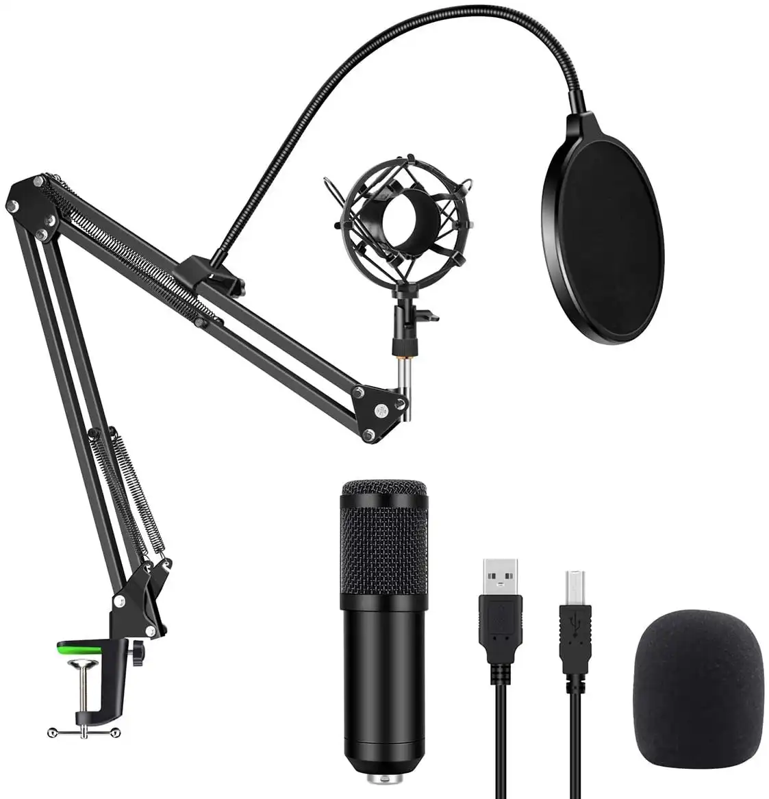 Microfone usb bm800 preto, condensador, com filtro, tesoura, para laptop, smartphone, placa de som, livre