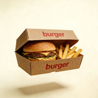 Boîte à hamburger et frites en carton ondulé de qualité alimentaire, écologique, avec logo personnalisé, recyclable, pour la restauration rapide