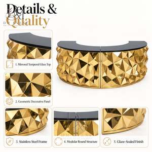 Barra de Bar Redonda Plegable de Acero Inoxidable Dorado y Negro Personalizada con Superficie de Vidrio Templado Desmontable - Product Image 5