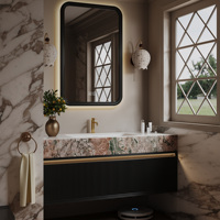 Meuble-lavabo flottant en bois massif de luxe italien, avec vasque en céramique intégrée et armoire miroir LED intelligente