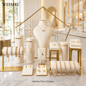 WEIMEI - Expositor de Joyería de Lujo en Microfibra Beige con Base Metálica para Collares, Anillos, Pendientes y Pulseras - Product Image 4