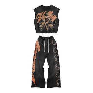 OEM personalizado Unisex Vintage pesado algodón Jogging trajes de alta calidad de 2 piezas de lavado ácido chándal conjunto de talla grande otoño - Product Image 2