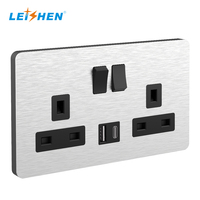 Enchufe de Pared LEISHEN Tipo-C PD de 20 W con Interruptor de Doble Polo, 2 Tomas, Carga Rápida, Enchufe de Pared para Reino Unido con USB 13A, Inserciones de Acero Cepillado Gris