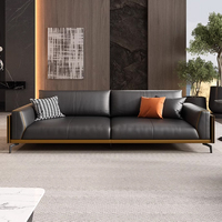Canapé de bureau modulable trois places en cuir véritable moderne, combinaison table basse pour appartement commercial