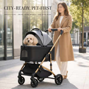 Poussette pliable pour animaux de compagnie avec fenêtres en maille ventilées et lit profond amovible pour chats - Product Image 3