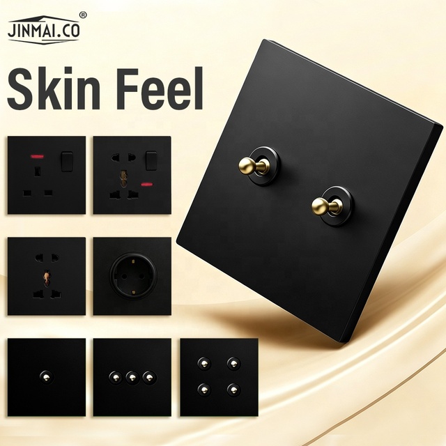High Quality Elegant Skin Feel Matte Black Brass Wall Toggle Electric Light Switch Power Socket Factory UK US Wholesale Factory