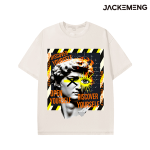 Camiseta Oversize de Algodón Lavado con Estampado Artístico 'Descubre Tu Esencia', Estilo Retro Urbano, Venta al por Mayor desde Almacén en EE. UU. - Product Image 3