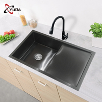 Lavabo fait à la main bol simple évier de cuisine couleur noire évier en acier inoxydable lavage à la main avec plateau