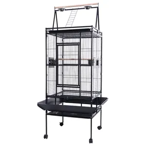 Grande cage de vol d'oiseau en fer forgé de 54 pouces avec support roulant pour perroquet gris africain calopsitte soleil perruche conure inséparable