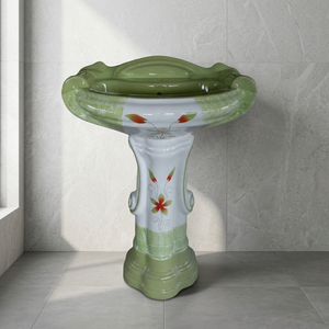 Ensemble de lavabo en céramique carré décoratif vert style farmhouse avec piédestal mural complet - Product Image 4