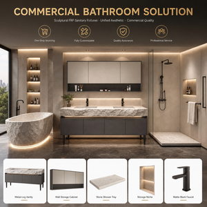Mueble de Baño Moderno de FRP <span class=keywords><strong>con</strong></span> Aspecto de Piedra, <span class=keywords><strong>Patas</strong></span> de Metal, Cuatro Puertas, Gabinete de Almacenamiento, Tamaño Personalizado para Hotel, Villa o Apartamento - Product Image 6