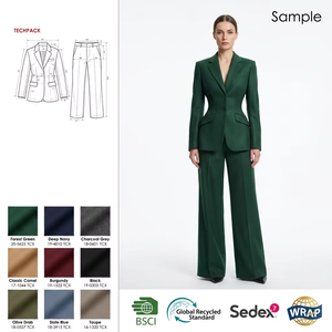 Conjunto de Pantalón y Traje de Oficina para <span class=keywords><strong>Mujer</strong></span>, Lana Peinada <span class=keywords><strong>Lila</strong></span> Premium con Certificación GRS, Pantalones de Corte Lápiz Ajustados y Escultóricos - Product Image 4