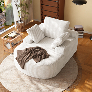 أريكة أتونوس النوردية المضغوطة الفردية ذات الإسفنج عالي الكثافة، أثاث أبيض وبيج لغرفة النوم وغرفة المعيشة، أريكة بيضاوية مريحة - Product Image 3