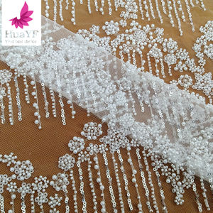 HY3046 Último <span class=keywords><strong>Blanco</strong></span> Trabajo Pesado 3D Perlas Con Cuentas Encaje Boda Nupcial Con Lentejuelas Tela Africana Al Por Mayor - Product Image 5